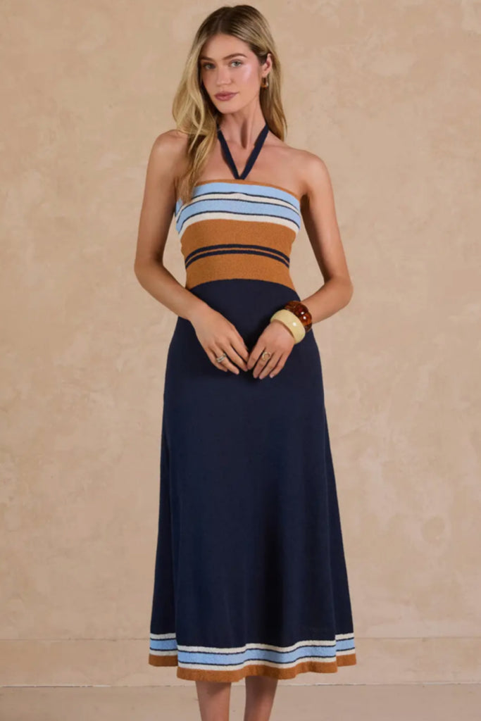 knit halter midi dress Jacqui Halter Knit Midi Dress / Cyan Blue | MESHKI