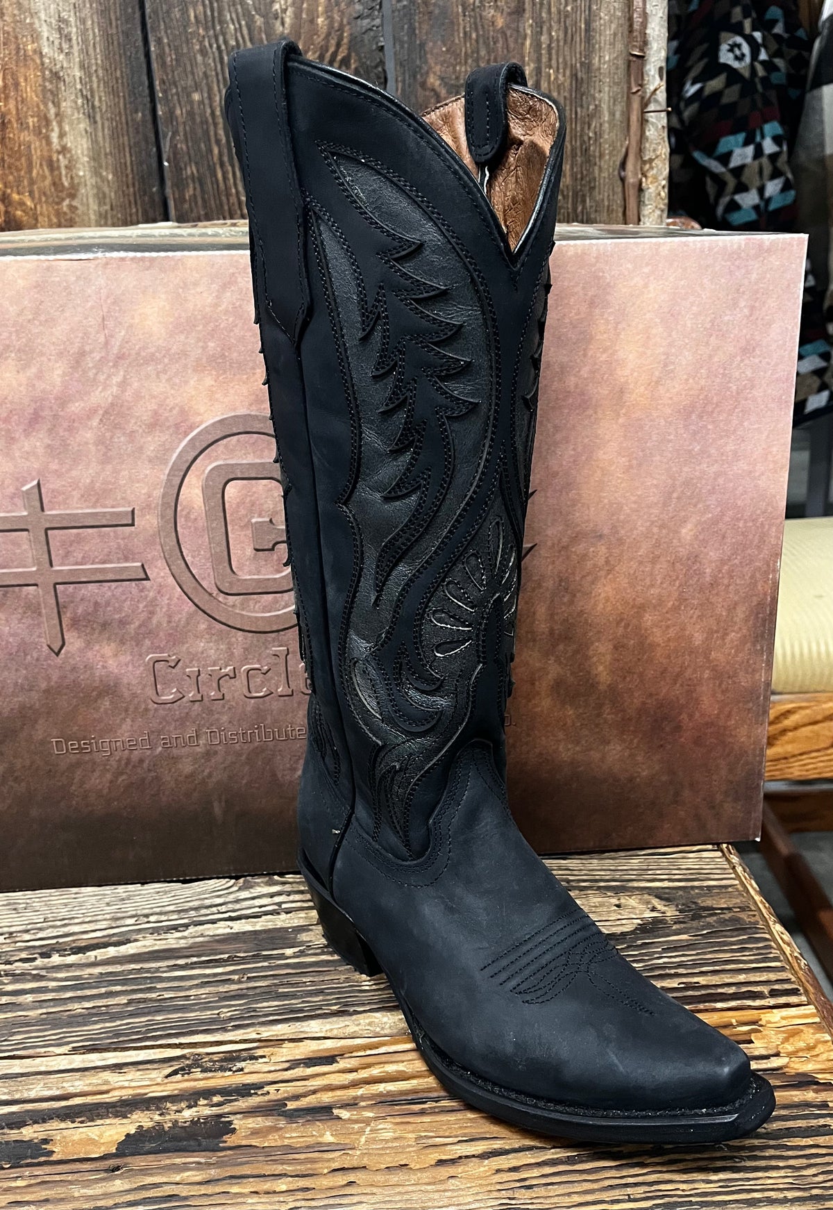 Circle G L6073 Inlay Embroidery Tall Top Boot Black Jack s Western and Outdoor Wear
